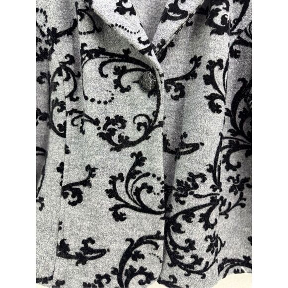 COLDWATER CREEK Ornate Gray/Black Flocked Boiled Wool 3/4 Sleeve Jacket Size XL - Picture 3 of 8